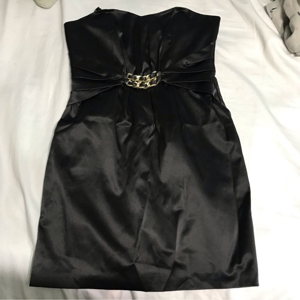 BCBG black strapless dress with chain front size 4